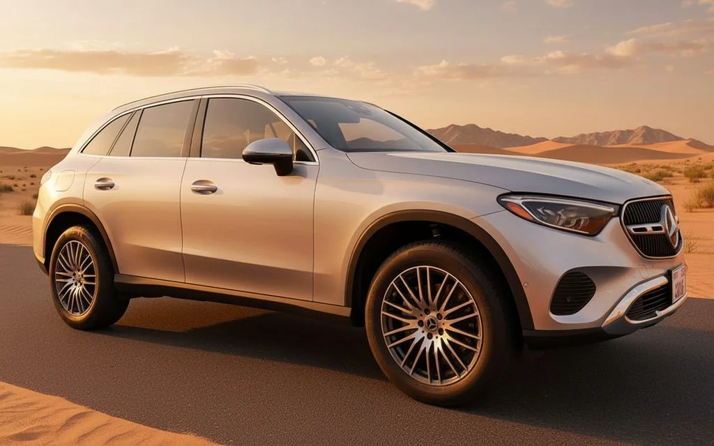 Mercedes Glc300 2024 Silver front view with headlights