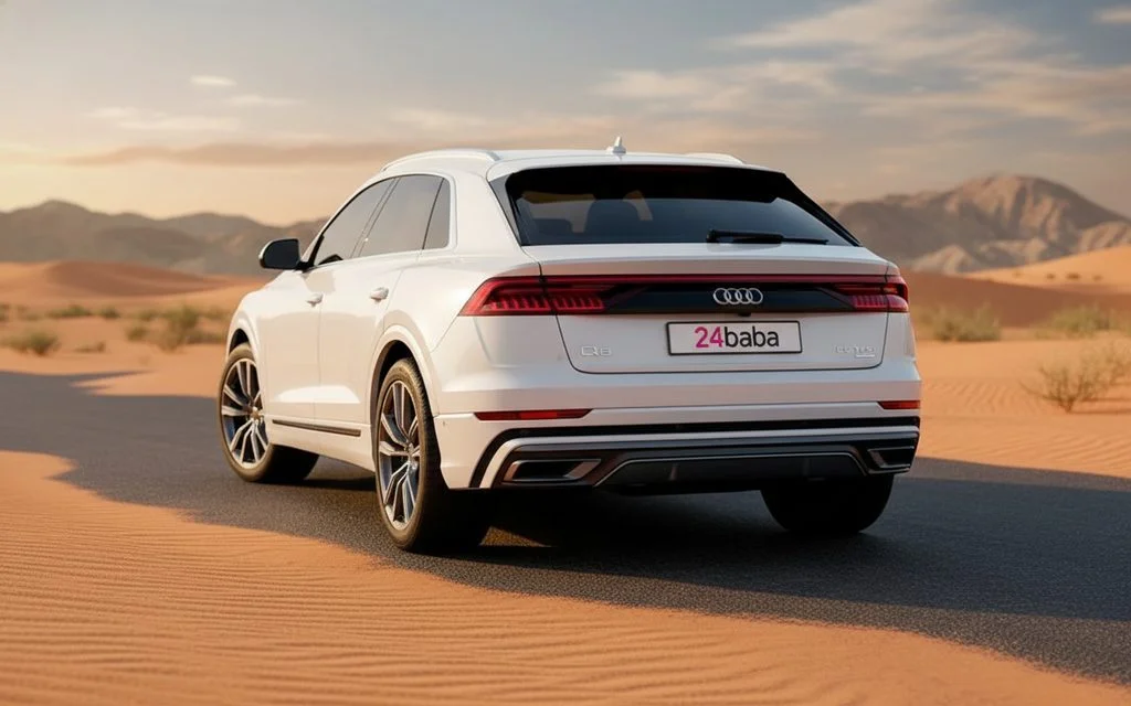 Audi Q8 2022 White rear view showing taillights