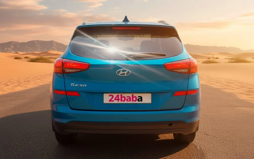 Hyundai Tucson 2021 Blue rear view showing taillights – rental in Dubai