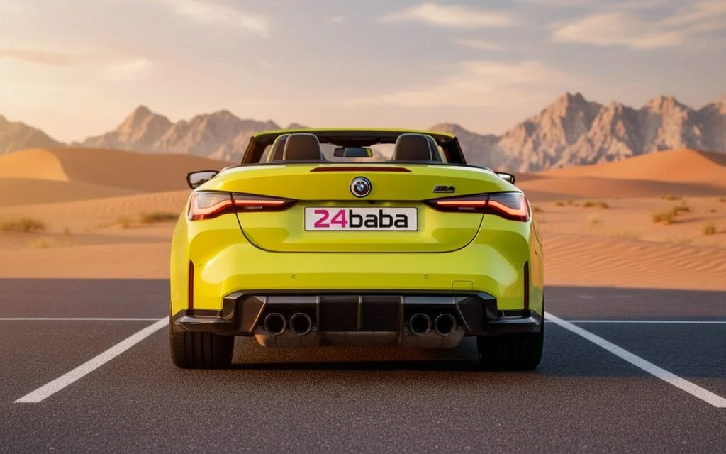 Bmw M4 2023 Yellow rear view showing taillights