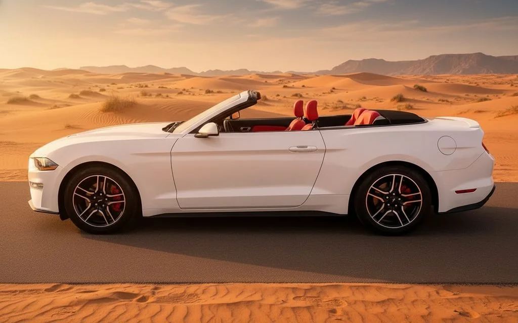 Ford Mustang 2022 White side profile – rental in Dubai