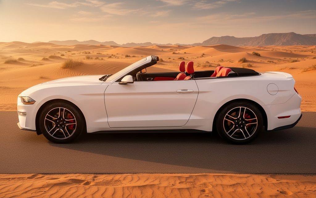 Ford Mustang 2022 White side profile – rental in Dubai