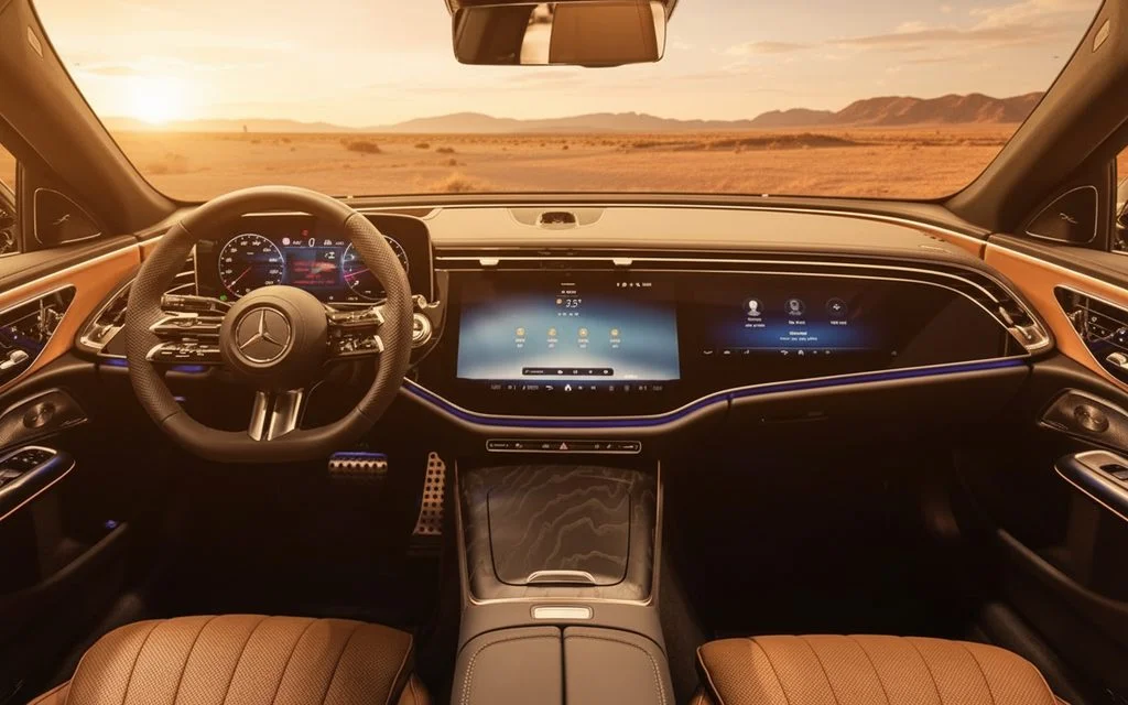 Mercedes E300 2024 Black front view with headlights