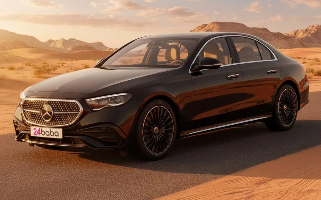 Mercedes E300 2024 Black front view with headlights