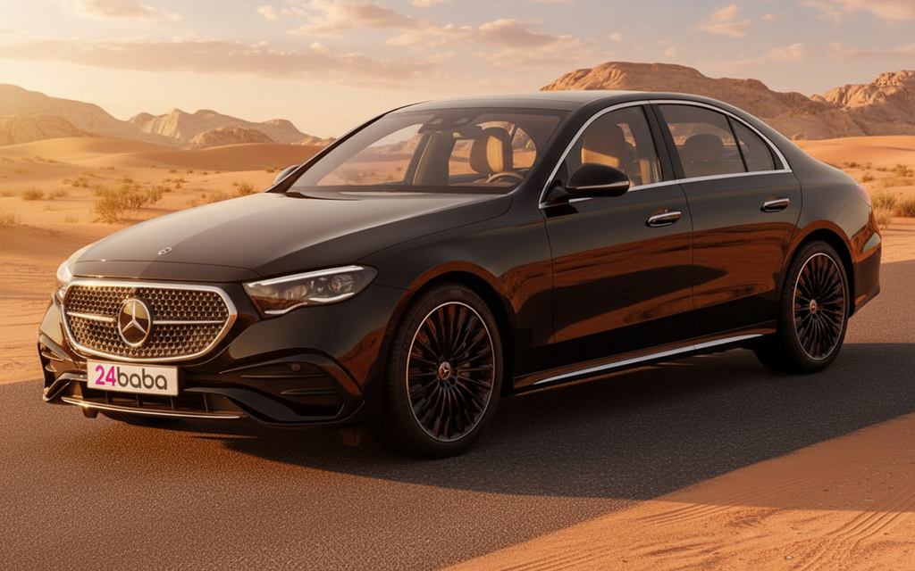 Mercedes E300 2024 Black front view with headlights