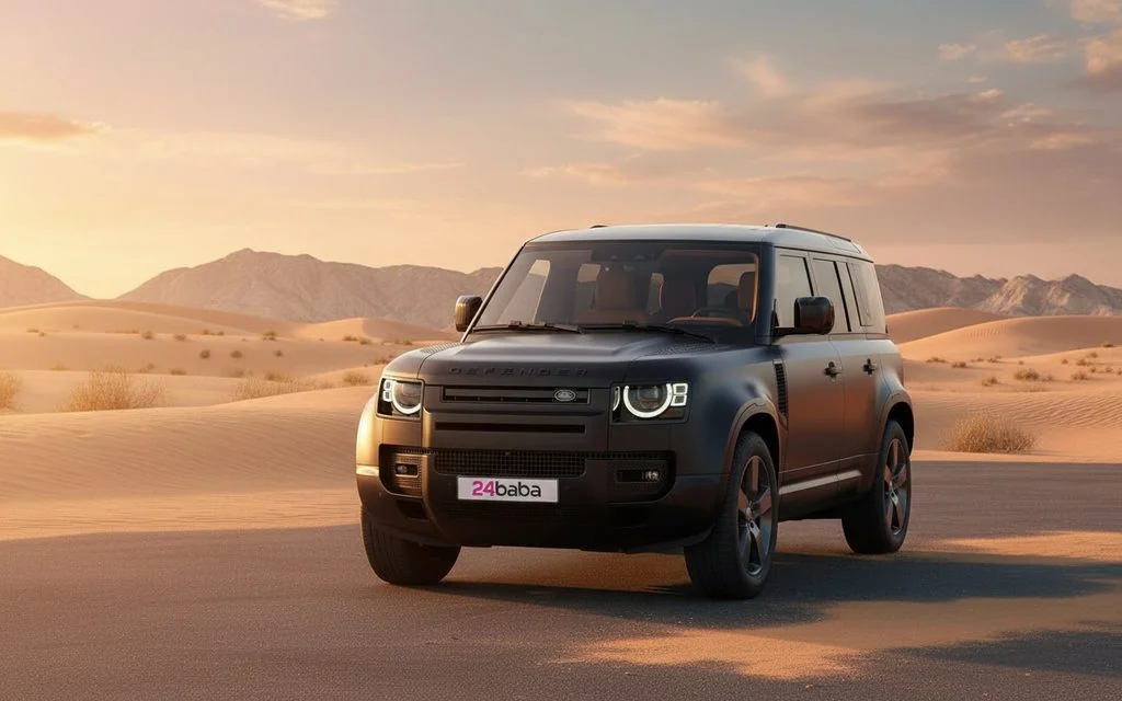 LandRover Defender 2023 Black front view with headlights