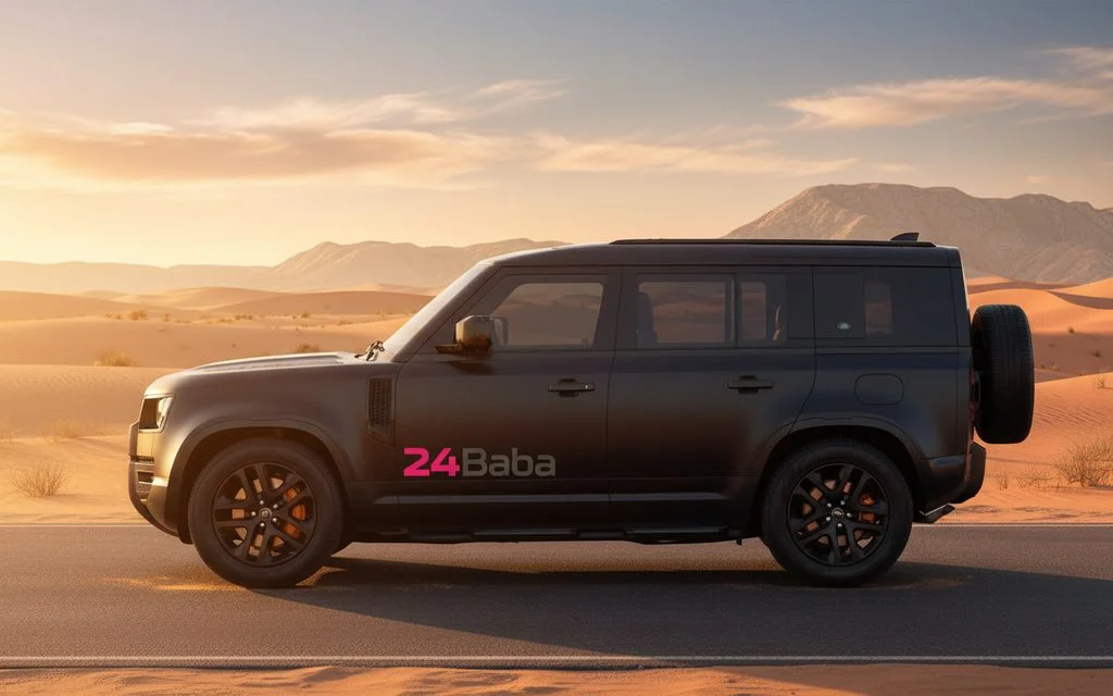 LandRover Defender 2023 Black side profile – rental in Dubai