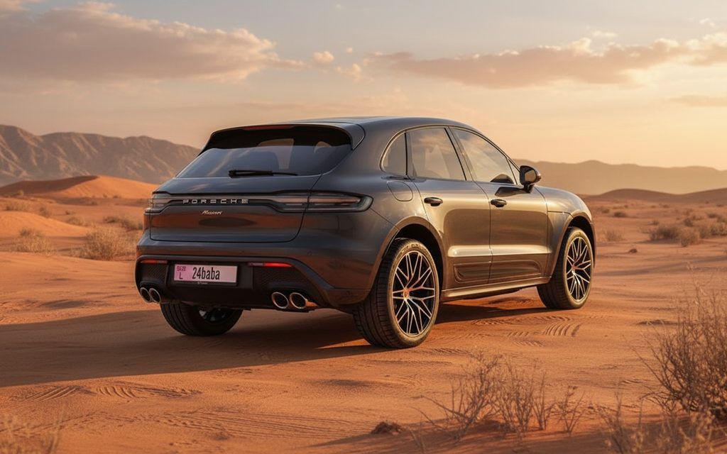 Porsche Macan 2024 Grey rear view showing taillights