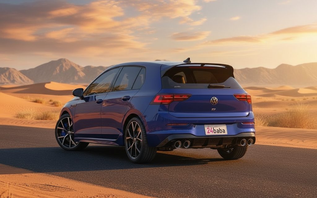 Volkswagen Golf R 2024 Blue rear view showing taillights – rental in Dubai