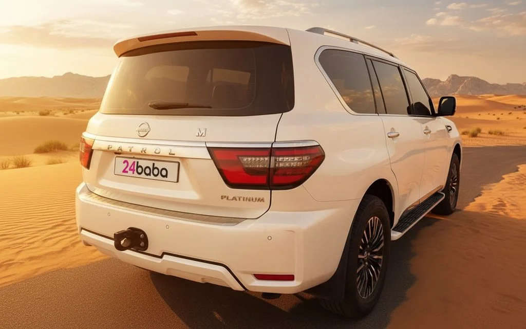 Nissan Patrol 2023 White rear view showing taillights
