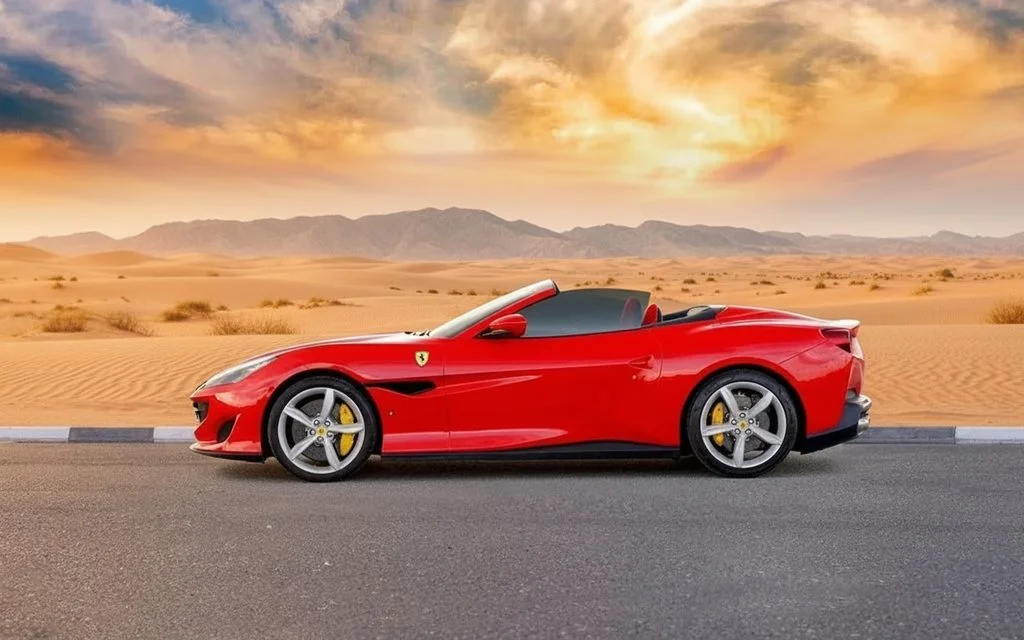 Ferrari Portofino 2020 Red side profile – rental in Dubai