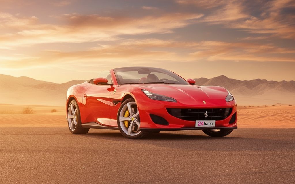 Ferrari Portofino 2020 Red front view with headlights – rental in Dubai