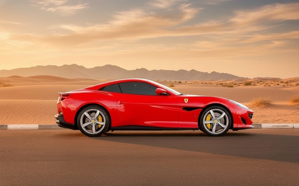 Ferrari Portofino 2020 Red side profile – rental in Dubai