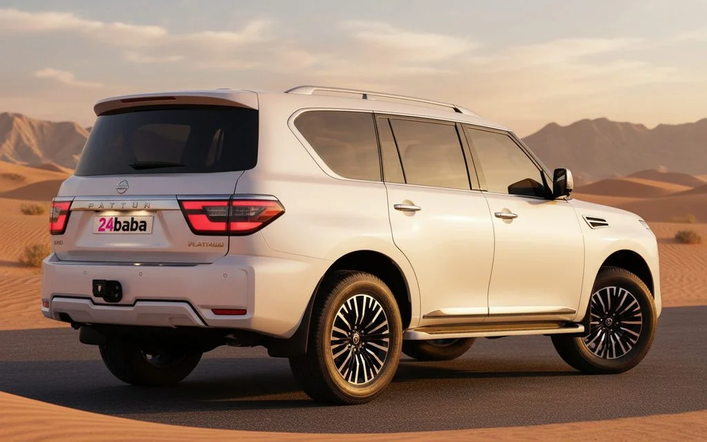 Nissan Patrol 2022 White rear view showing taillights