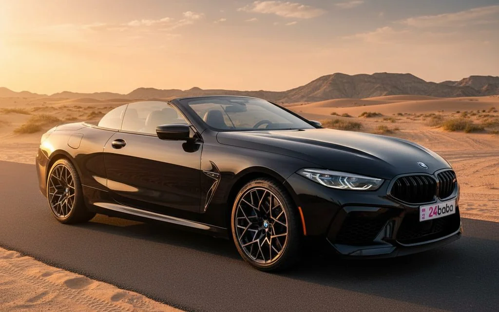 Bmw M8 2024 Black front view with headlights – rental in Dubai