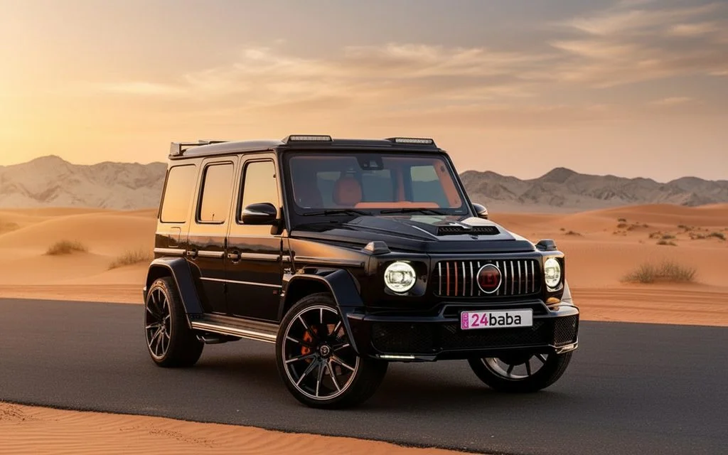 Mercedes G63 2023 Black front view with headlights