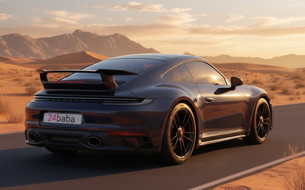 Porsche 911 2022 Black rear view showing taillights