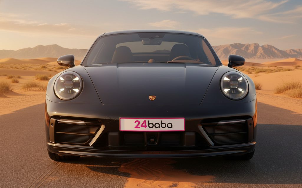 Porsche 911 2022 Black front view with headlights