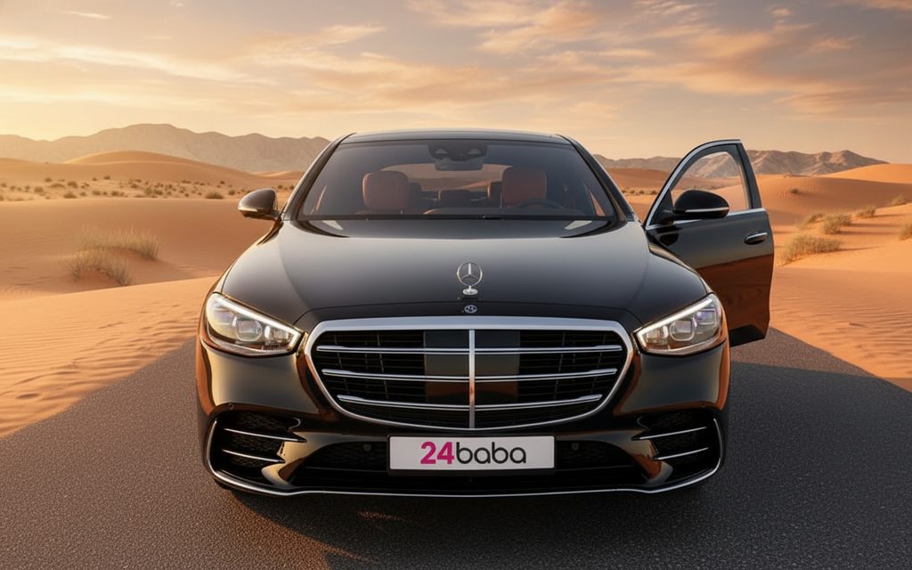 Mercedes S500 2021 Black front view with headlights