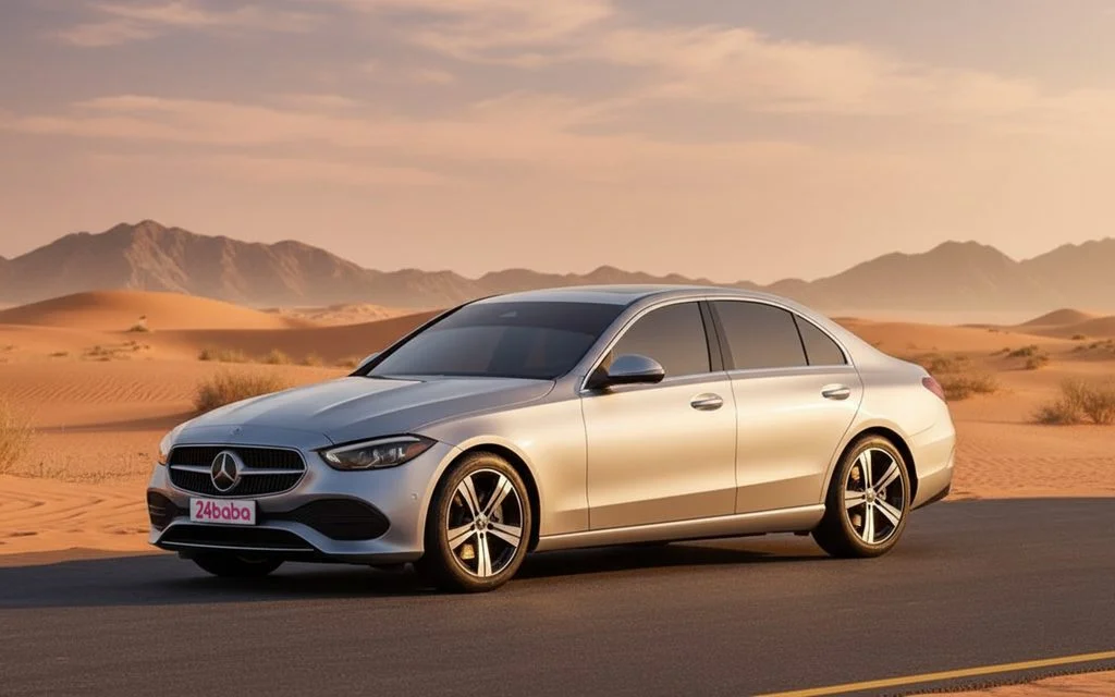 Mercedes C300 2023 Grey front view with headlights