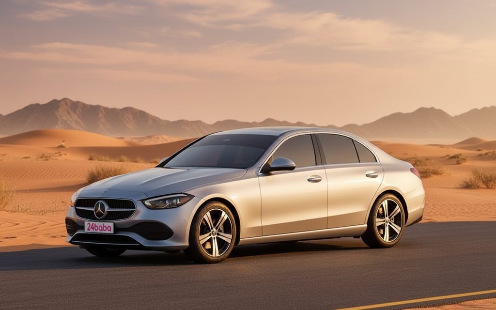 Mercedes C300 2023 Grey front view with headlights