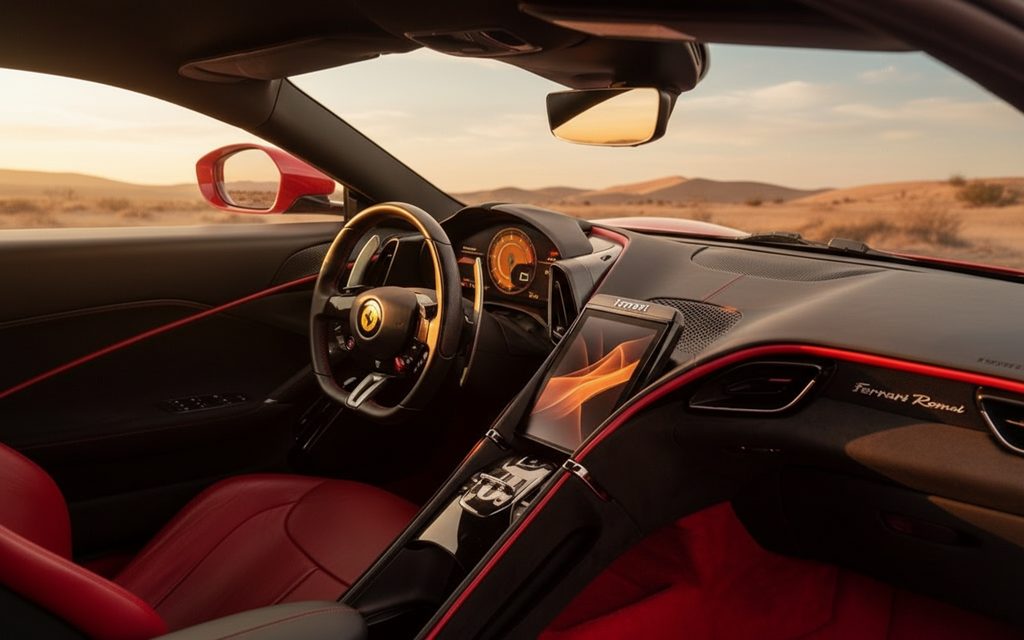 Ferrari Roma 2021 dashboard and infotainment – rental in Dubai