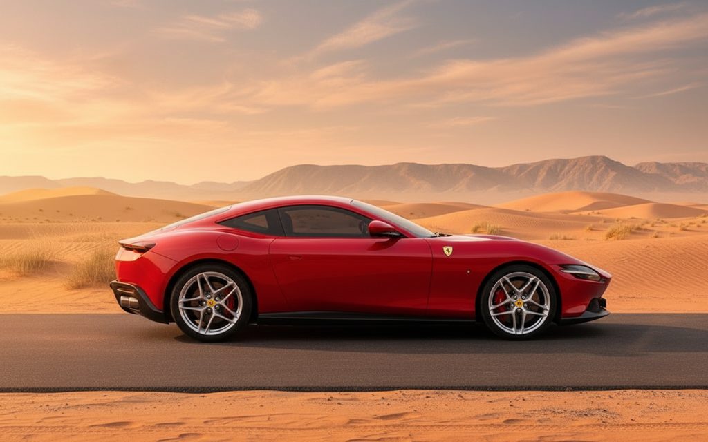 Ferrari Roma 2021 Red side profile – rental in Dubai