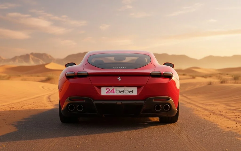 Ferrari Roma 2021 Red rear view showing taillights – rental in Dubai