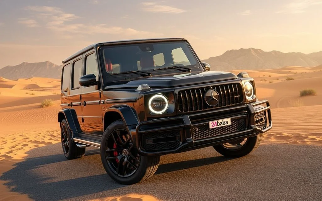 Mercedes G63 2024 Black front view with headlights