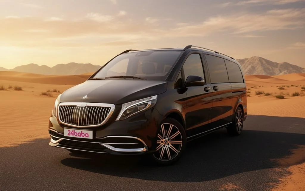 Mercedes V Class 2023 Black front view with headlights