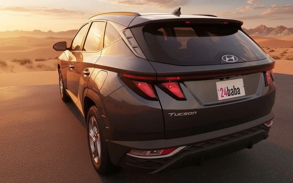 Hyundai Tucson 2023 Dark Gray rear view showing taillights – rental in Dubai