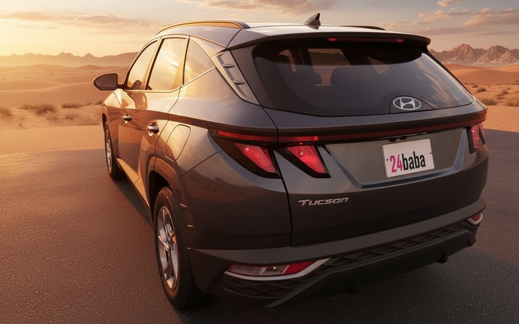 Hyundai Tucson 2023 Dark Gray rear view showing taillights – rental in Dubai