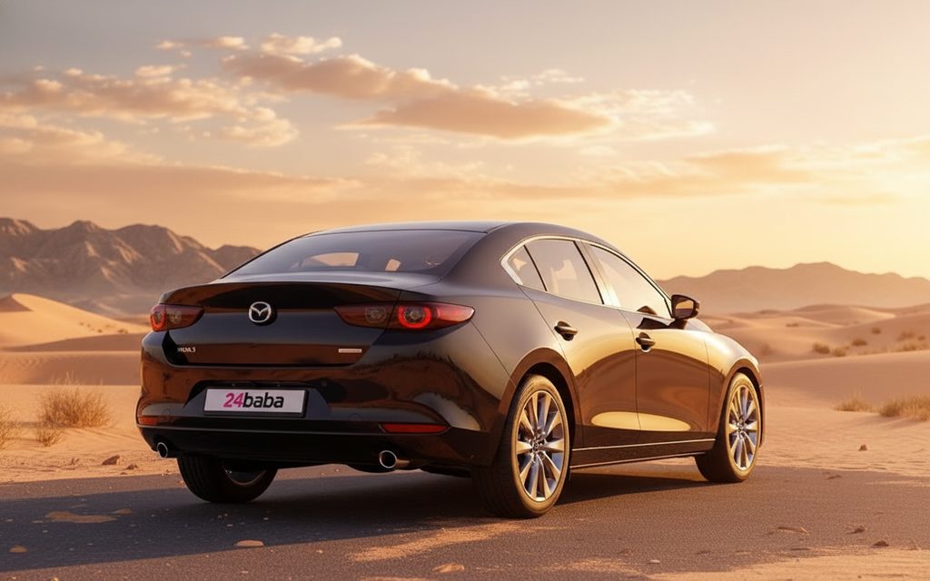 Black Mazda 3 2024 back view in dubai