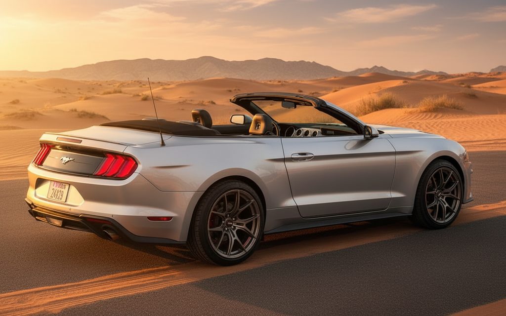 Ford Mustang 2023 Silver side profile – rental in Dubai