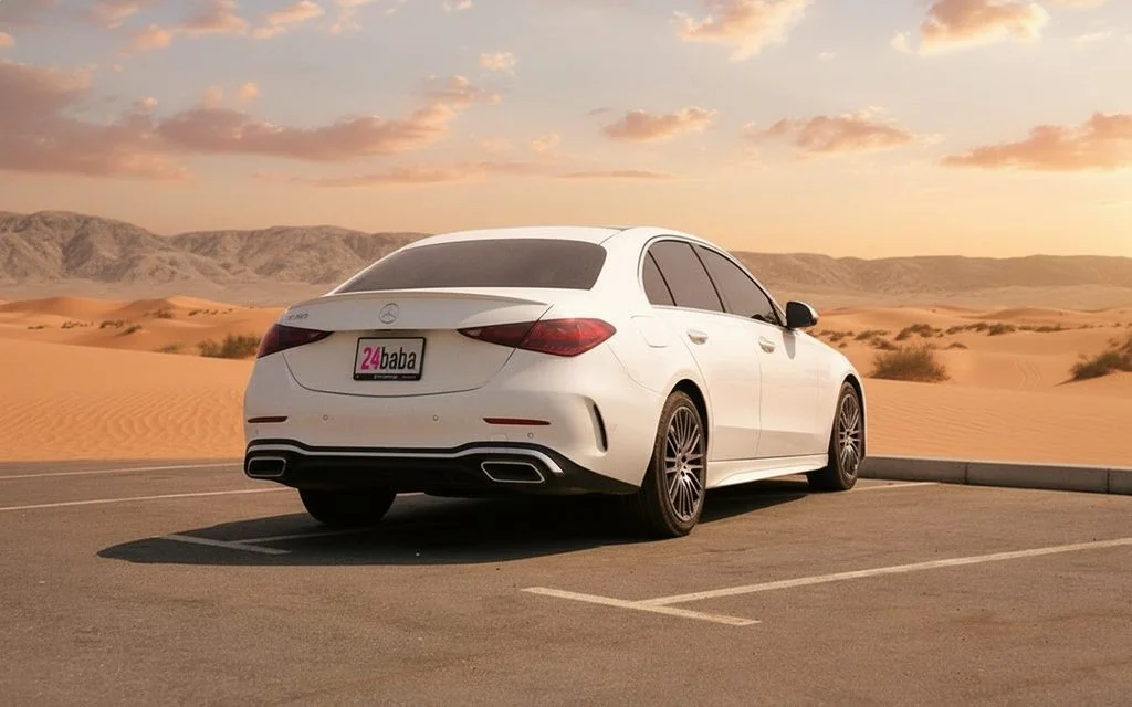 Mercedes C300 2023 White rear view showing taillights