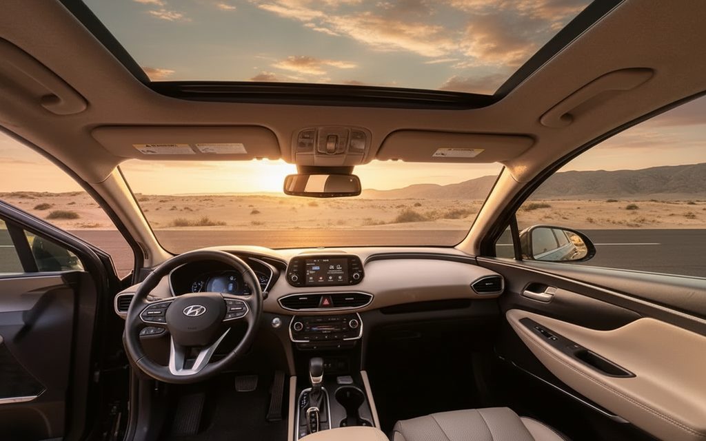 Hyundai SantaFe 2023 interior view showing trim – rental in Dubai