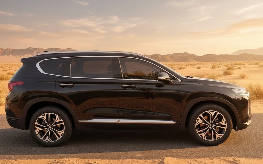 Hyundai SantaFe 2023 Black side profile – rental in Dubai