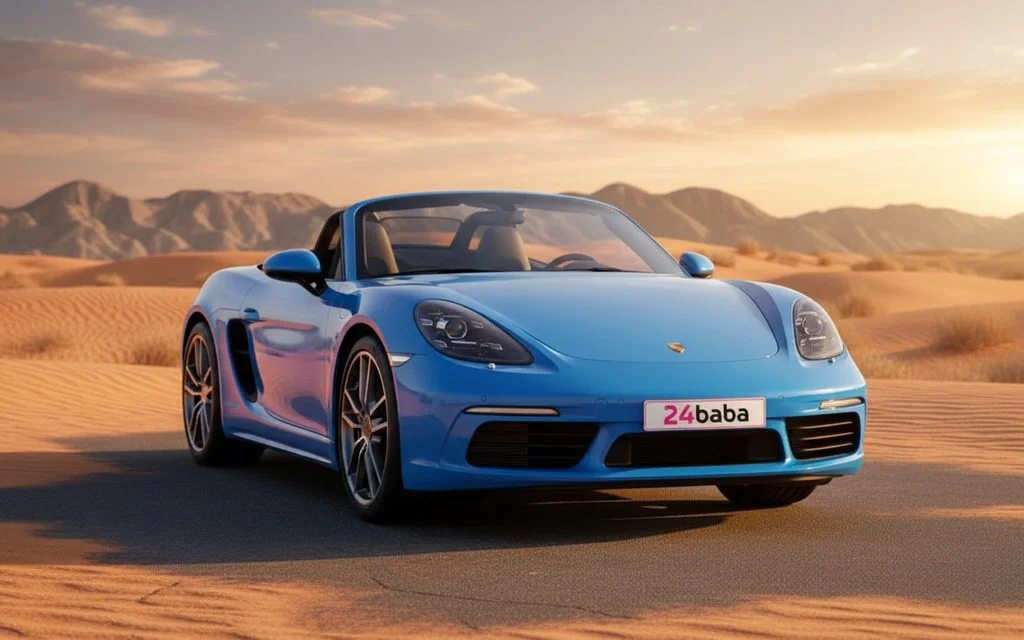 Porsche Boxster 2024 Blue front view with headlights