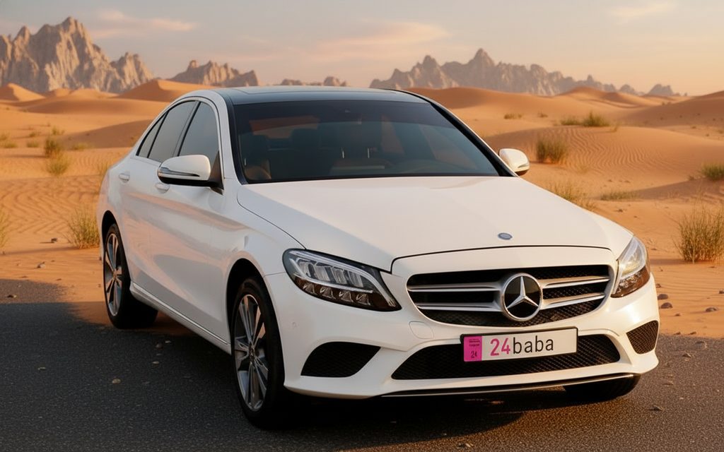 Mercedes C300 2020 White front view with headlights