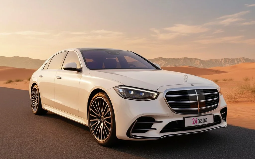 Mercedes S500 2021 White front view with headlights