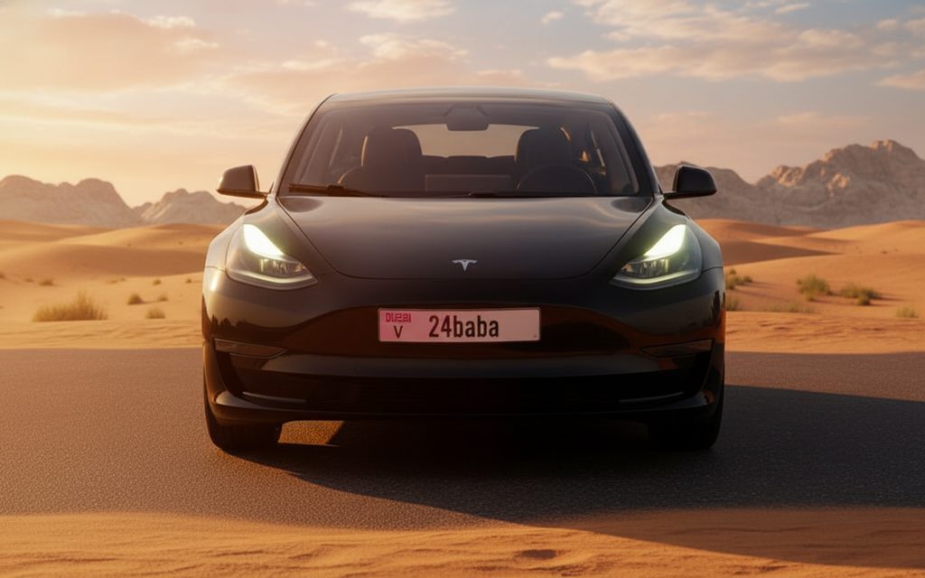 Tesla Model3 2021 Black front view with headlights