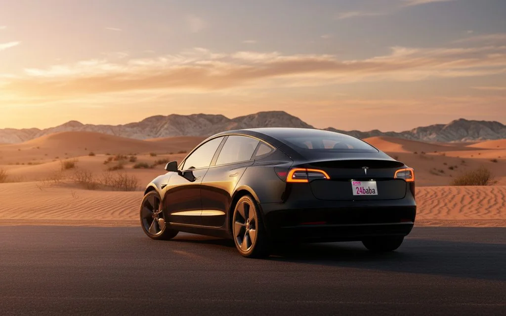 Tesla Model3 2021 Black rear view showing taillights