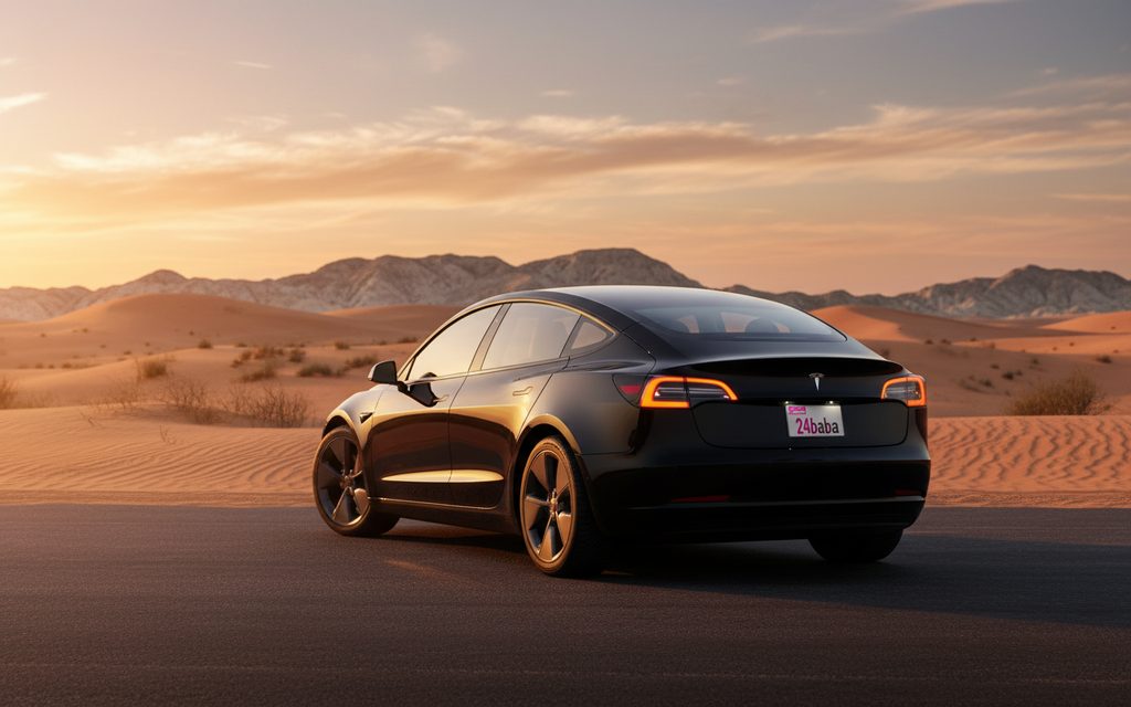 Tesla Model3 2021 Black rear view showing taillights