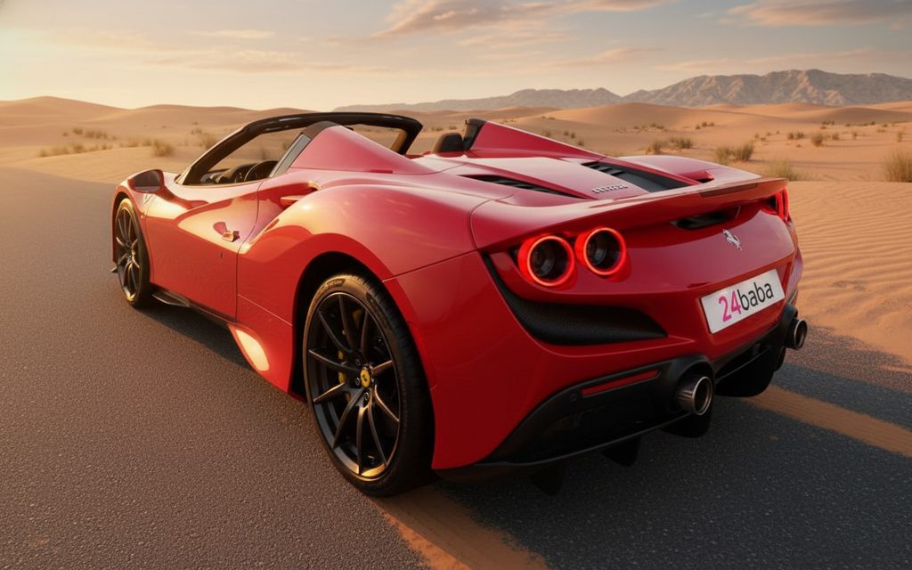 Ferrari F8 2023 Red rear view showing taillights – rental in Dubai