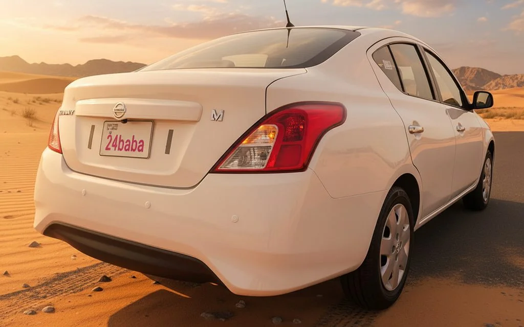 Nissan Sunny 2024 White rear view showing taillights