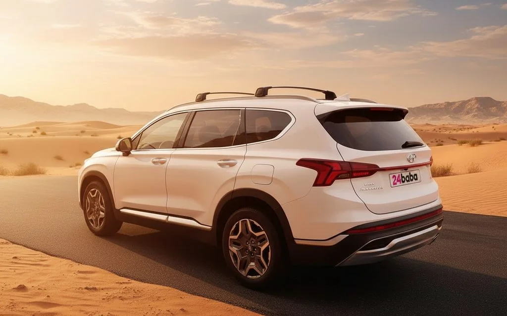 Hyundai SantaFe 2022 White rear view showing taillights – rental in Dubai