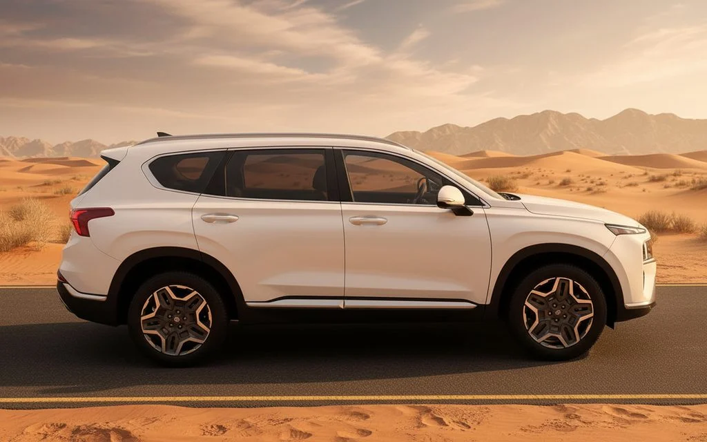 Hyundai SantaFe 2022 White side profile – rental in Dubai