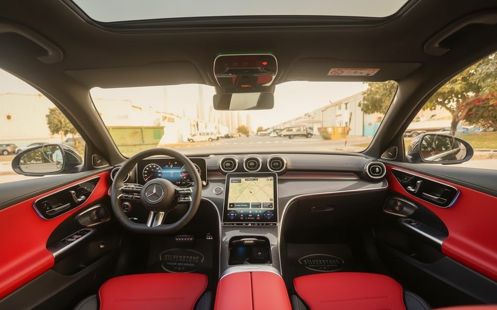 Mercedes C200 2024 dashboard and infotainment – rental in Dubai