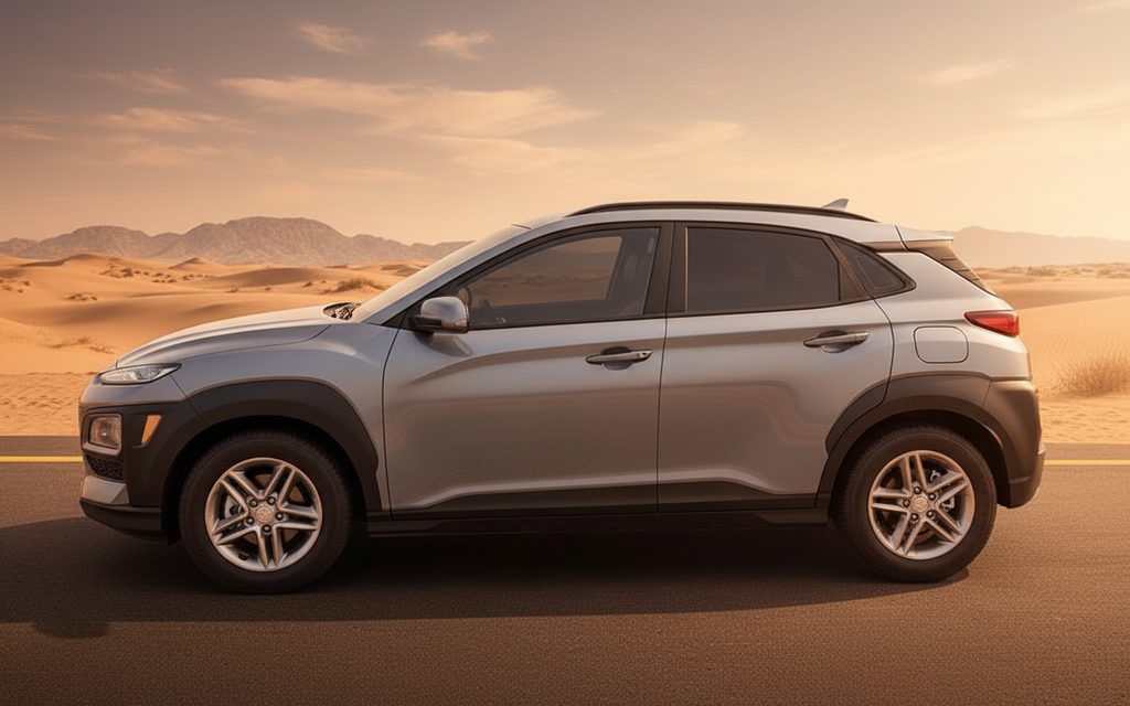 Hyundai Kona 2020 Grey side profile – rental in Dubai