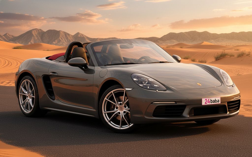 Porsche Boxster 2025 Grey front view with headlights